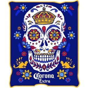 New Corona Extra Sugar Skull Plush Fleece Throw Blanket GIFT Beer Bottle Logo